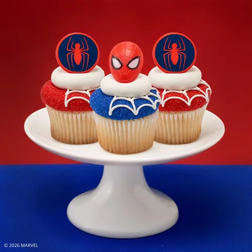 Miniatura 2 de DecoPac Marvel's Spider-Man™ - Anillos de araña y máscara, decoraciones de cupcakes de Spider-Man™, adornos para pasteles rojos y azules seguros