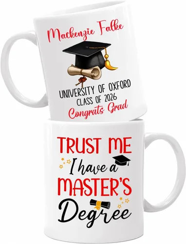 Miniatura 13 de Taza de viaje de graduación personalizada, Trust Me I Have A Master's Degree Destiny - Taza de café blanca, taza de café de graduación de 11 onzas