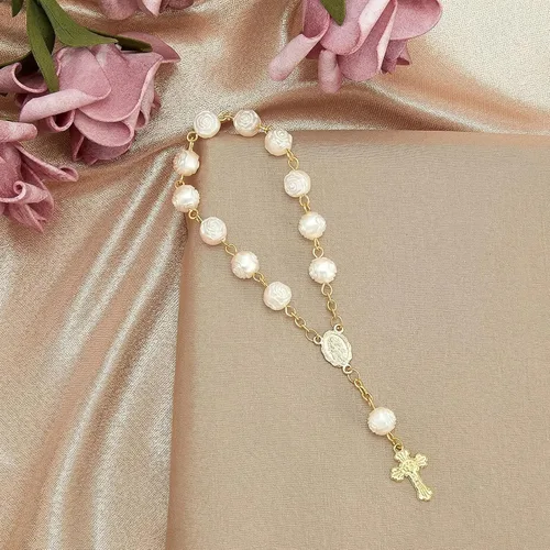Miniatura 4 de Jadive Rosarios pequeños para bautizo, cuentas de rosario, rosarios para bautizo de dedo, a granel, con bolsas de organza, centros de mesa