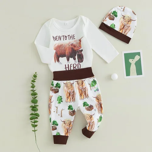 Miniatura 2 de Omkzanbi New to the Herd - Body para recién nacido, para niño y niña, mono de vaca de las tierras altas, pantalones deportivos, sombreros