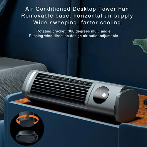 Miniatura 3 de Ventilador de torre de escritorio, ventilador silencioso sin aspas de 10 pulgadas con 3 niveles de velocidad, aire gran angular 3D, base ajustable