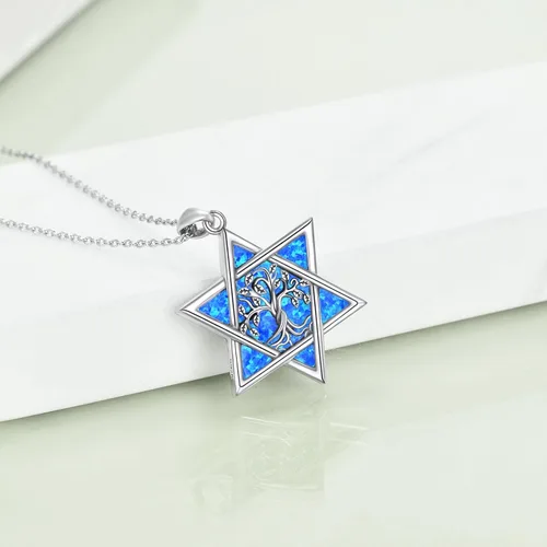 Miniatura 4 de YFN Collar de estrella de David de plata de ley, concha de abulón, árbol de la vida, joyería judía, regalos para mujeres y hombres