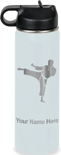 Miniatura 41 de Botella de agua personalizada LaserGram, Karate Man, de acero inoxidable con doble pared aislada al vacío con tapa abatible, regalo personalizado