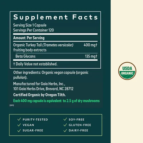 Miniatura 3 de Gaia Herbs Hongo de cola de pavo – Suplemento tradicional de apoyo inmunológico y salud hepática* – con extracto corporal fructífero de cola de pavo