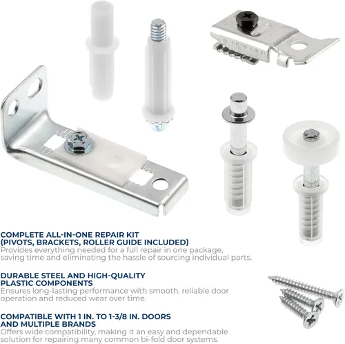 Miniatura 5 de Prime-Line N 7534 Kit de reparación de herrajes para puertas plegables, incluye soportes superior e inferior, pivotes superior e inferior y rueda