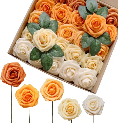 Miniatura 13 de Flores artificiales, 25 rosas de espuma de aspecto real, rosas falsas con tallos para ramos de boda, centros de mesa, baby shower, fiesta
