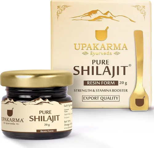 UPAKARMA Resina pura Shilajit de 0.71 oz para hombres y mujeres | Aumenta la resistencia y la fuerza | Más de 85 minerales esenciales, magnesio,