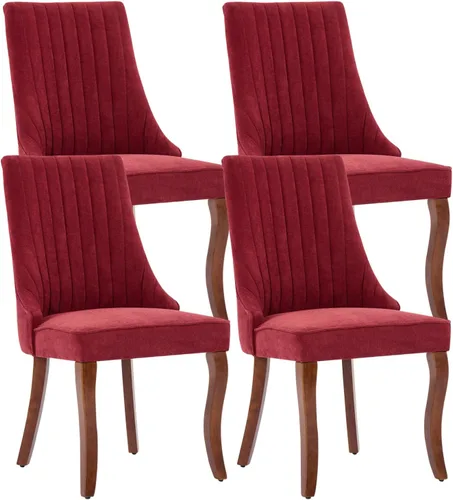 Miniatura 24 de Juego de 8 sillas de comedor, sillas de cocina con canales de lino con patas curvadas de madera maciza, silla de comedor tapizada de tela cómoda