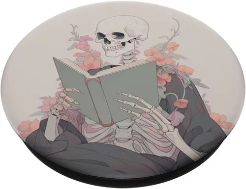 Miniatura 2 de Divertido libro de lectura de esqueleto, diseño gótico pastel, PopSockets, PopGrip intercambiable