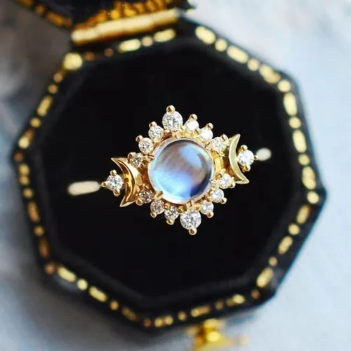Miniatura 8 de Anillos de compromiso con la vida en anillos de luna y sol, anillos de aniversario de compromiso, boda celestial, regalos de moda para damas