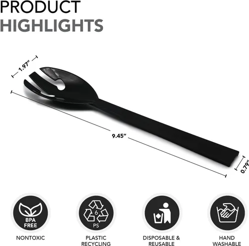 Miniatura 6 de Party Essentials Kit de utensilios de plástico para servir bufé, cucharas, tenedores, pinzas, 20 piezas, color negro