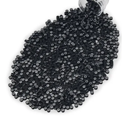 Miniatura 34 de Vlasy 100 Piezas Cuentas de Nano Anillo con Forro de Silicona para Extensiones de Cabello Humano con Nano Anillo 5 Colores Opcionales (Negro)