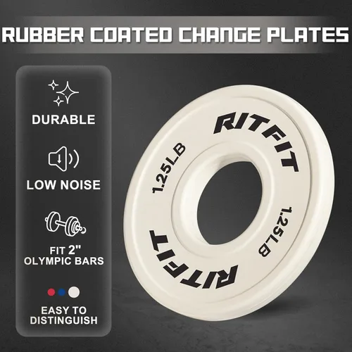 Miniatura 4 de RitFit Fractional Rubber Weight Plates, Colored Bumper Plates for Starting Strength and Progressive Overload Training, Pair and Sets