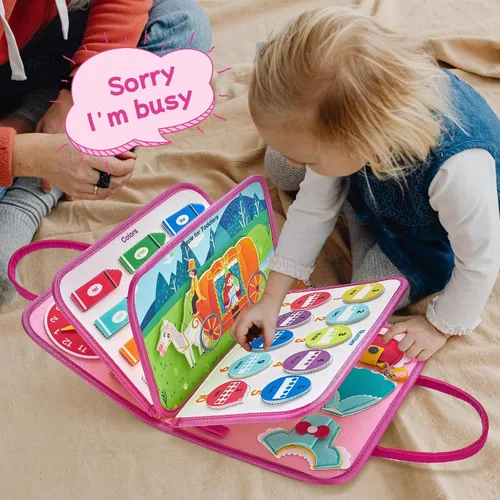 Miniatura 9 de Libro silencioso de princesa rosa de lujo Freebear, tablero sensorial de actividades Montessori para niñas de 1 a 4 años, juguetes educativos