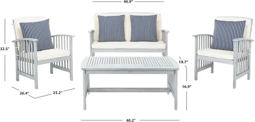 Miniatura 4 de Safavieh - Rocklin - Juego de 4 piezas para patio y exteriores (almohadas incluidas), colores gris y beige PAT7007H Gris/Beige/Rayas