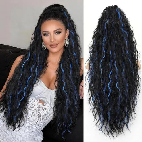 Miniatura 10 de ORSUNCER Extensión de cola de caballo de 18" con pinza rizada, cola de caballo esponjosa, extensiones de pelo sintético de aspecto natural para mujer