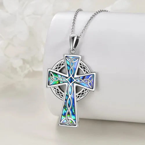 Miniatura 35 de YFN Collar de cruz de plata de ley 925 con nudo celta cruz infinito corazón amor colgante collar de 18 pulgadas