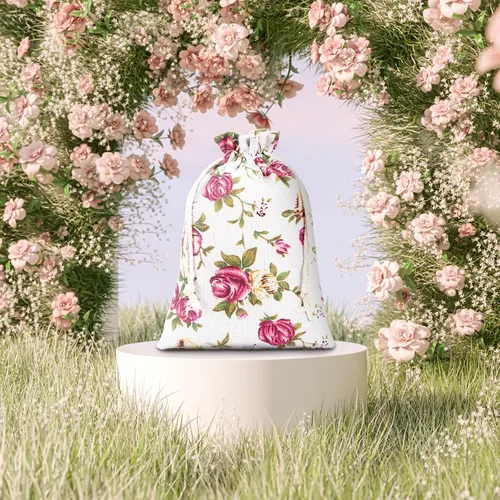 Miniatura 4 de Pangda 30 bolsas de regalo pequeñas con cordón de flores de 5.1 x 7 pulgadas, bolsas de arpillera rosa para almacenamiento de joyas, bolsas de lino