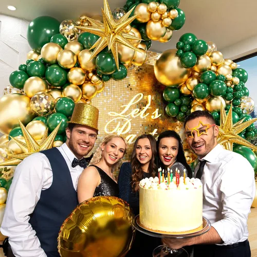 Miniatura 6 de FOTIOMRG Kit de arco de globos verdes y dorados con 3 globos de estrella, globos verde oscuro verde oscuro de bosque esmeralda, globos metálicos