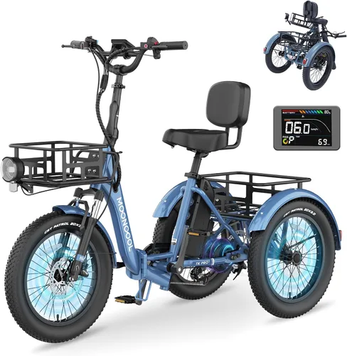 Miniatura 16 de MOONCOOL Triciclo eléctrico para adultos, 500 W/750 W 48 V, triciclo eléctrico plegable de potencia máxima 1100 W, neumático grueso de 20 x 3.0