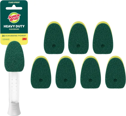 Kit de estropajo Heavy Duty de Scotch-Brite, incluye 1 estropajo y 8 repuestos de esponja, mantiene tus manos lejos del desorden
