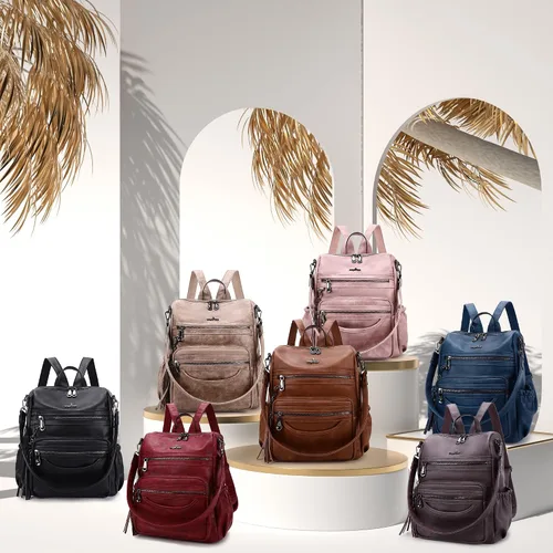 Miniatura 60 de Bolsos mochila monedero de piel sintética para mujer, bolsas con zíper, mochilas de hombro casuales