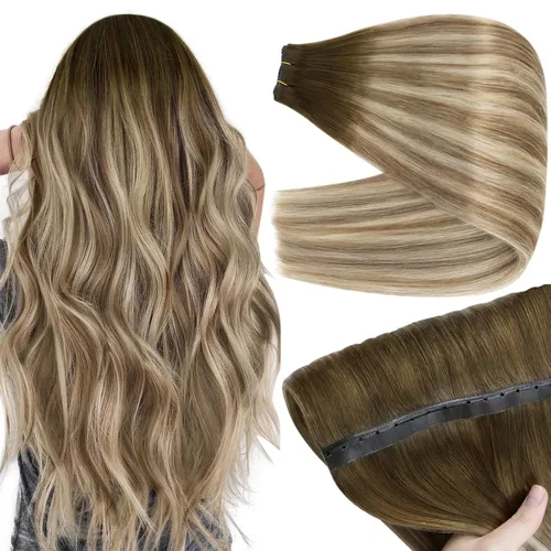 Miniatura 22 de Full Shine Extensiones de cabello humano, 18 pulgadas, mechones de trama, color #2 castaño oscuro, 3.5 onzas, cabello Remy para coser, doble trama