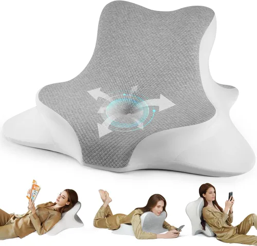 Miniatura 10 de Almohada de lectura para cama, para acostarse, inclinarse y boca abajo, almohada ergonómica de espuma viscoelástica para cabecero, almohada de apoyo