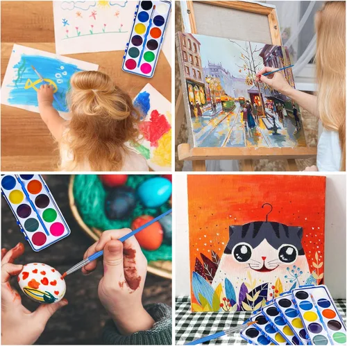 Miniatura 5 de Juego de 42 pinturas de acuarela para niños, 12 colores de acuarelas con pincel, juego de pintura de acuarela para niños para recuerdos de fiesta