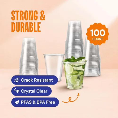 Miniatura 2 de Stack Man [Paquete de 100 – 12 onzas] Vasos de plástico desechables transparentes PET transparentes desechables de 12 onzas