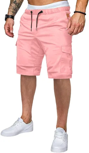 Miniatura 17 de JMIERR Pantalones cortos de carga casuales para hombre, de algodón, con cordón elástico, para verano, playa, pantalones cortos chinos con 6 bolsillos