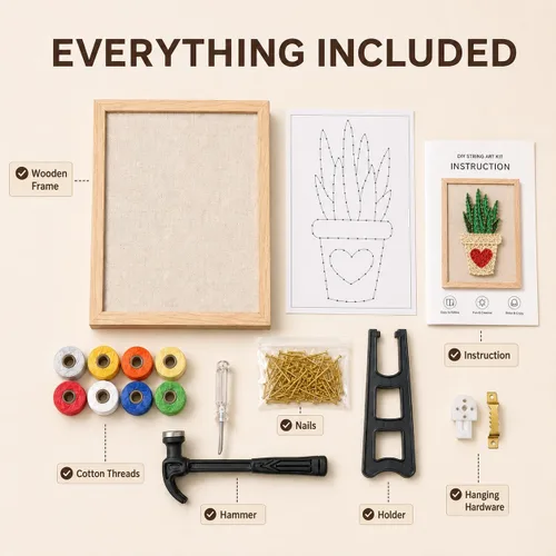 Miniatura 3 de RM Studio - Set de arte con hilos DIY con todos los accesorios y marco para niños, estudiantes, adultos principiantes, decoración hecha a mano, Aloe