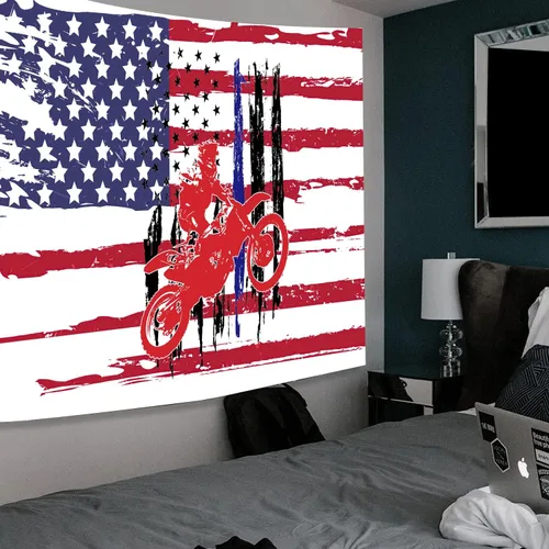 Miniatura 5 de Tapiz de bandera de motocross para colgar en la pared, diseño de bandera de grunge, tapiz deportivo de pared para dormitorio, sala de estar, hogar