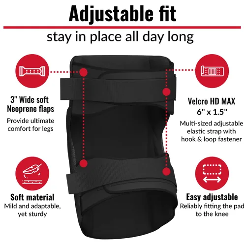 Miniatura 4 de PRO - Rodilleras estilo constructor con 3 niveles de protección, color negro, 1 par, tapa de plástico de soporte plano y cierres ajustables