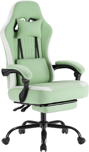 Miniatura 18 de NEWBULIG Silla de escritorio para juegos de computadora, soporte lumbar ergonómico grande con reposabrazos abatibles y ruedas giratorias de 360°