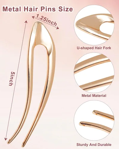 Miniatura 2 de Horquillas francesas para mujer, 3 piezas de horquillas de metal en forma de U para moños, giros, moños y peinados, sujeción segura durante todo