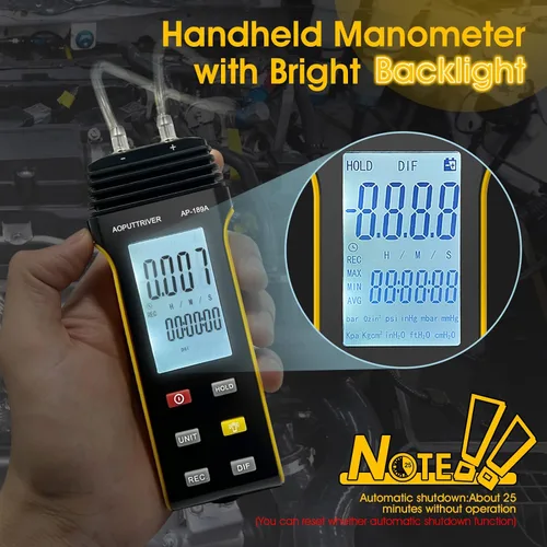 Miniatura 4 de Manómetro, probador de presión de gas profesional AP-189B, medidor de presión de aire de manómetro de doble puerto, manómetro de presión diferencial