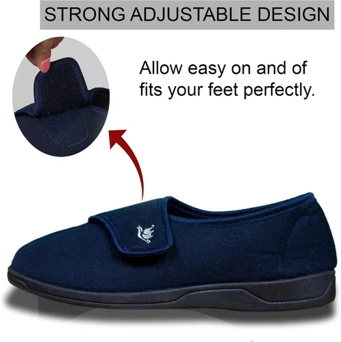 Miniatura 3 de EuropeanSoftest - Pantuflas de espuma viscoelástica 80-D con cierre ajustable, cómodas y cálidas de forro polar para artritis, edema, cierre