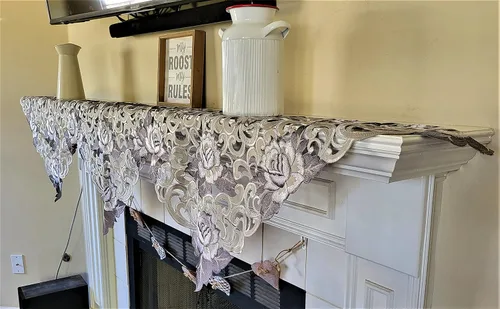 Miniatura 3 de Camino de chimenea con rosas de corte gris plateado en material hecho a mano, tamaño 84 x 27 pulgadas