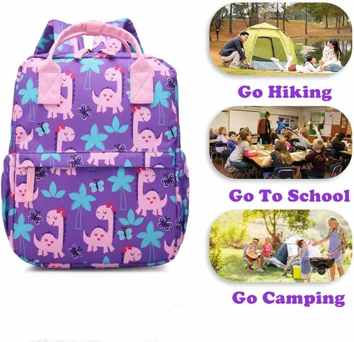Miniatura 7 de Linda mochila preescolar para niños pequeños, bolsa de viaje con correa para el pecho (12 pulgadas, dinosaurio femenino)