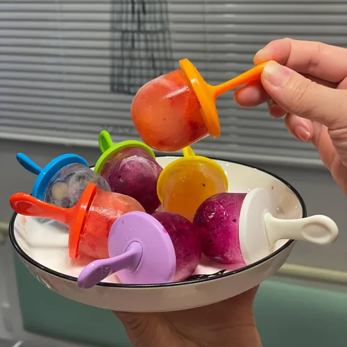 Miniatura 4 de Moldes de silicona para paletas, moldes para paletas de hielo de 7 cavidades, contenedor de almacenamiento de alimentos para bebés con tapa, Naranja