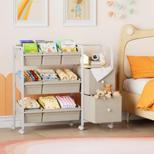 Miniatura 5 de Modanais Organizadores de juguetes y contenedores de almacenamiento para niños, 7 contenedores de almacenamiento + 2 cajones de tela + 1 estantería