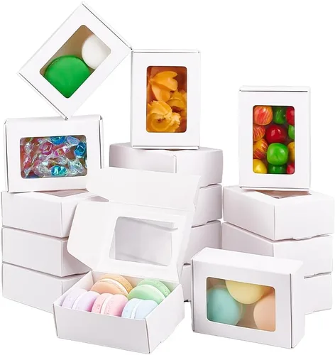 Miniatura 15 de BENECREAT Paquete de 30 cajas rectangulares de papel kraft marrón de 3.3 x 2.3 x 1 pulgadas con ventana transparente para regalos de boda, fiesta