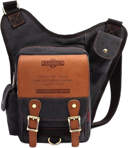 Miniatura 19 de Bolso de mensajero de lona vintage para hombre, bolso de mensajero de retazos de cuero en el pecho 3-3-ejército Verde
