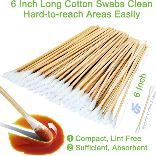 Miniatura 4 de 200 hisopos largos de algodón de madera, palitos de algodón de limpieza con mango de madera para aplicadores de pistola de maquillaje de aceite, 1