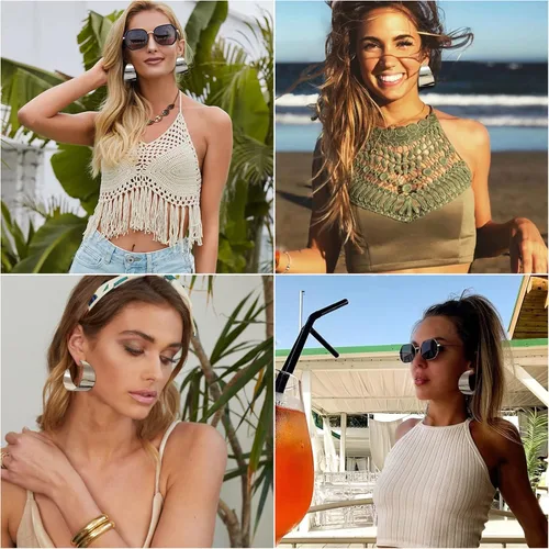 Miniatura 6 de Aretes de aro geométricos gruesos, grandes, vintage, hipoalergénicos, chapados en oro, aretes bohemios, joyería para mujer, regalos de boda
