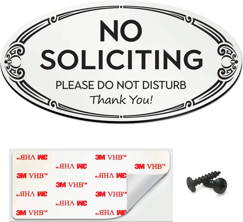 Miniatura 6 de SignSeries Letrero de No Soliciting para el hogar y la oficina, 3 x 6 pulgadas, accesorios de montaje incluidos, fácil instalación en pared, vidrio