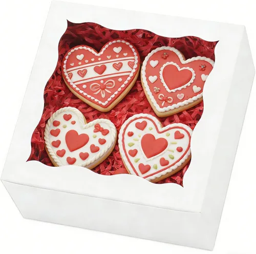 XINHPKGG Paquete de 20 Cajas para Galletas de 6x6x3 Pulgadas Cajas de Panadería con Ventana Caja de Dulces Caja de Postres para Macarrones Mini