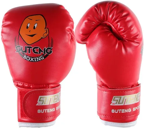 Guantes de boxeo para niños Guantes de entrenamiento de cuero PU Guantes de entrenamiento de dibujos animados para niños Guante Muay Thai (rojo)