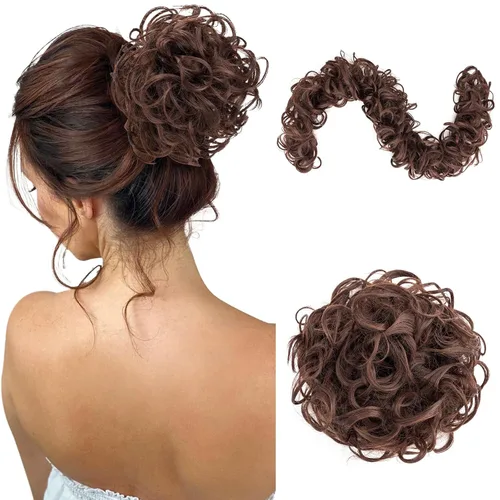 Miniatura 29 de Benehair Moño desordenado con peines con clip en moño de Juva, moño de Juva, esponjoso, ondulado, fácil de estirar, moño grande, cola de caballo